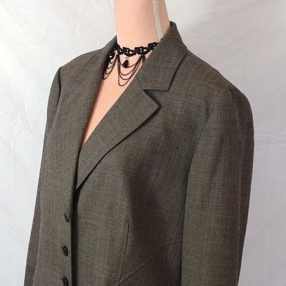 VTG 90s Tahari Levine Brown Grey Wool Blend Single Breast Blazer Plussize 18 - Picture 6 of 14